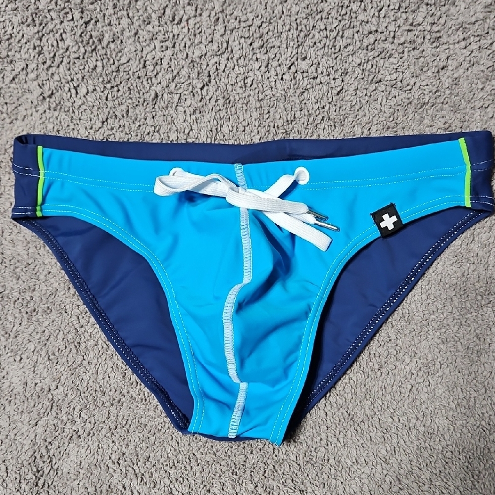Andrew Christian Blue Swim Briefs with White Drawstring S
